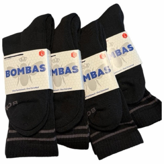 Bombas Men's Black Crew Socks Size Large NWT 4 Pairs UNISEX