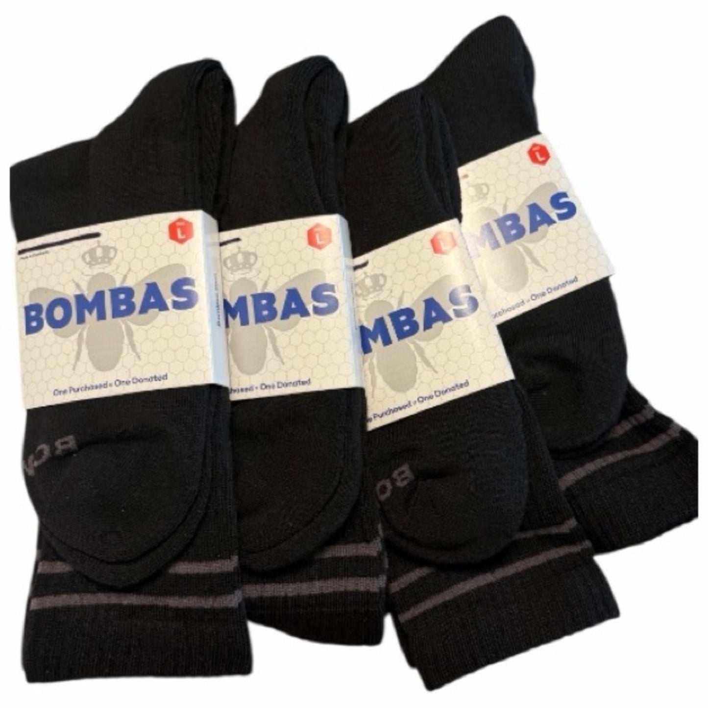 Bombas Men's Black Crew Socks Size Large NWT 4 Pairs UNISEX