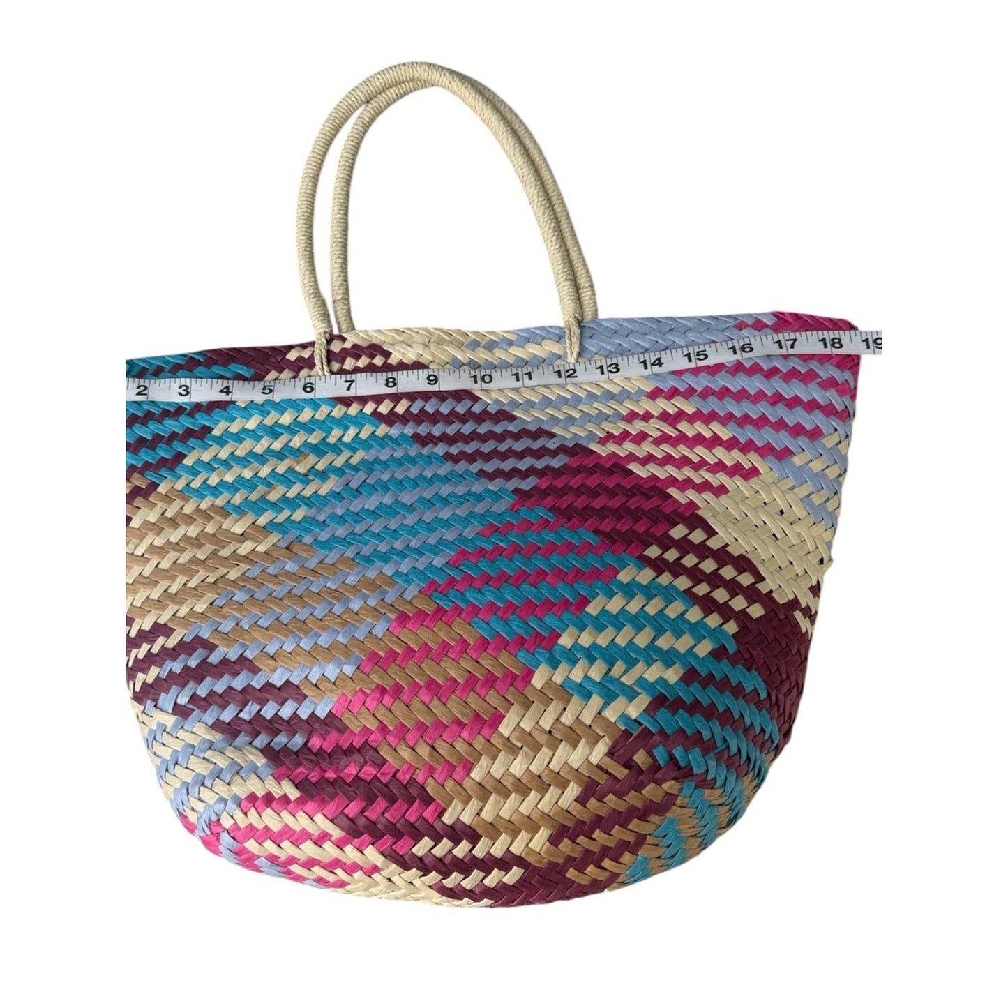 Aqua NWT Woven Paper Straw Tote Beach Resort Vacation Coastal Chic
