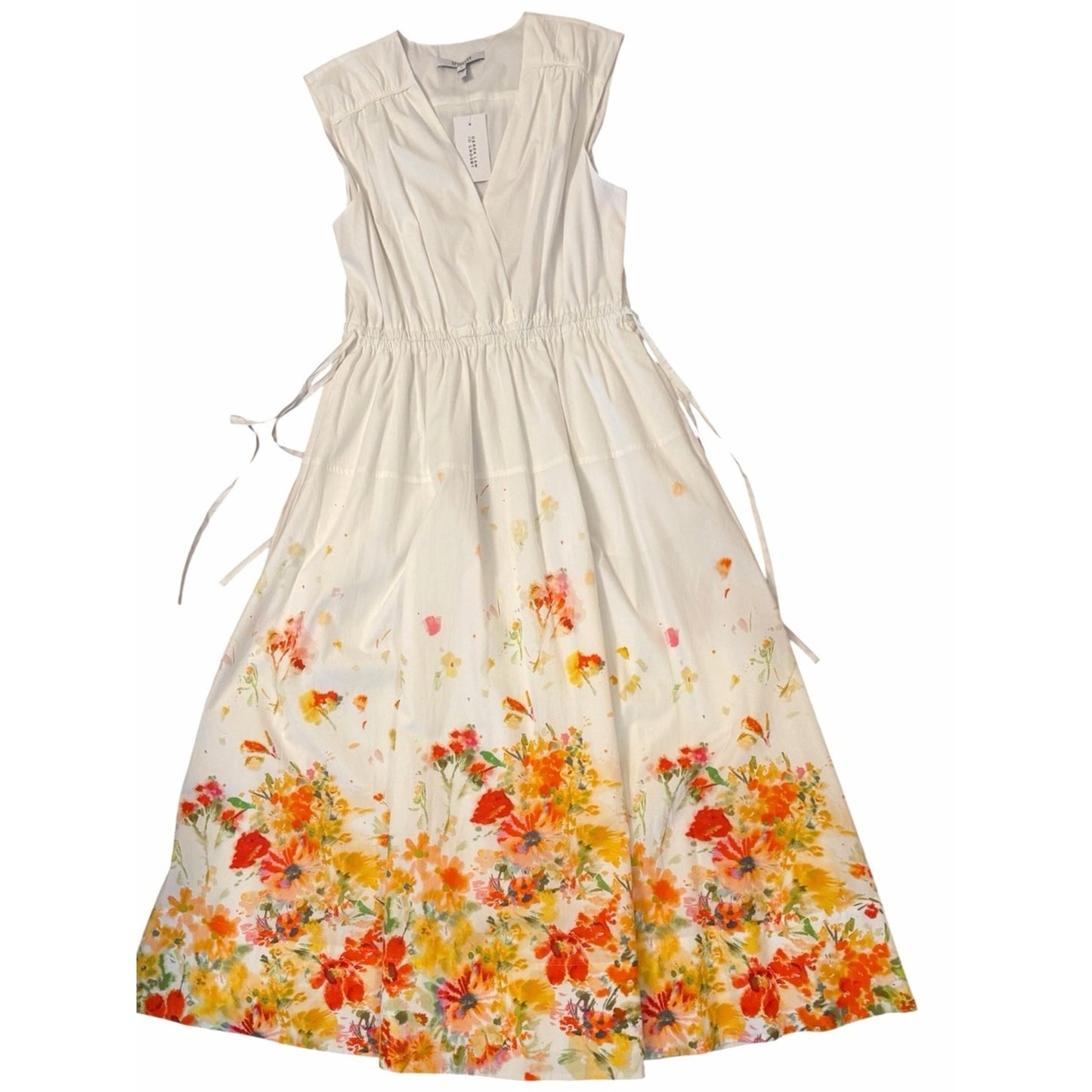 Derek Lam 10 Crosby NWT White Papaya Multi Floral Cotton Maxi Dress Size 8