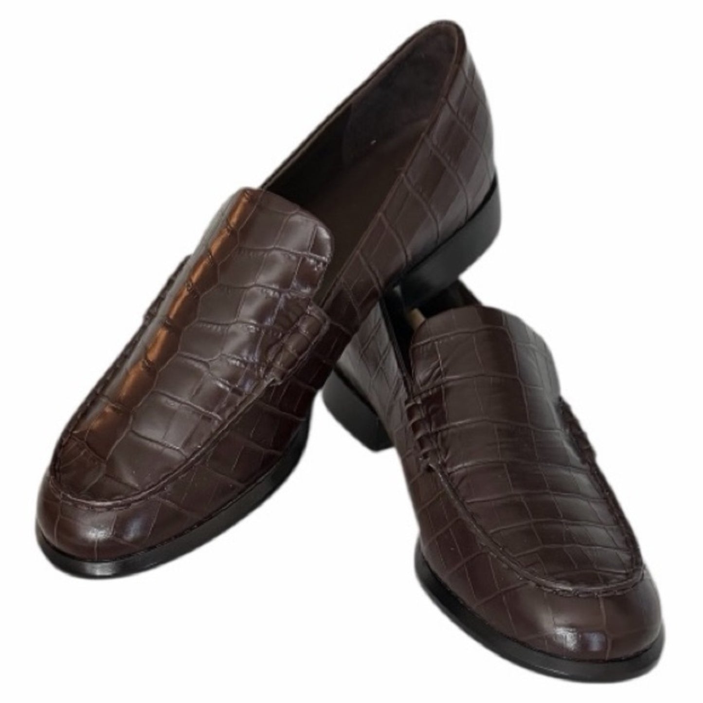 Vince Naomi Cacao Brown Croc-Embossed Leather Loafers |NIB | 7.5 | Made in Italy