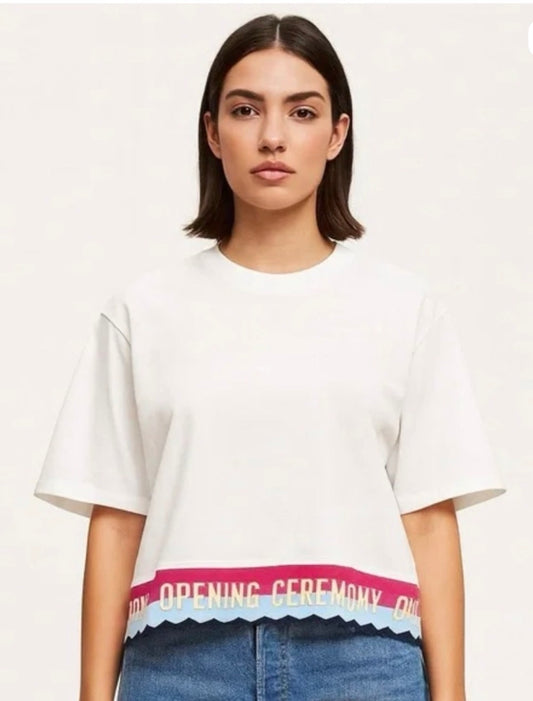 Opening Ceremony Logo Hem Cropped Tee – Cream – XS & Medium Available