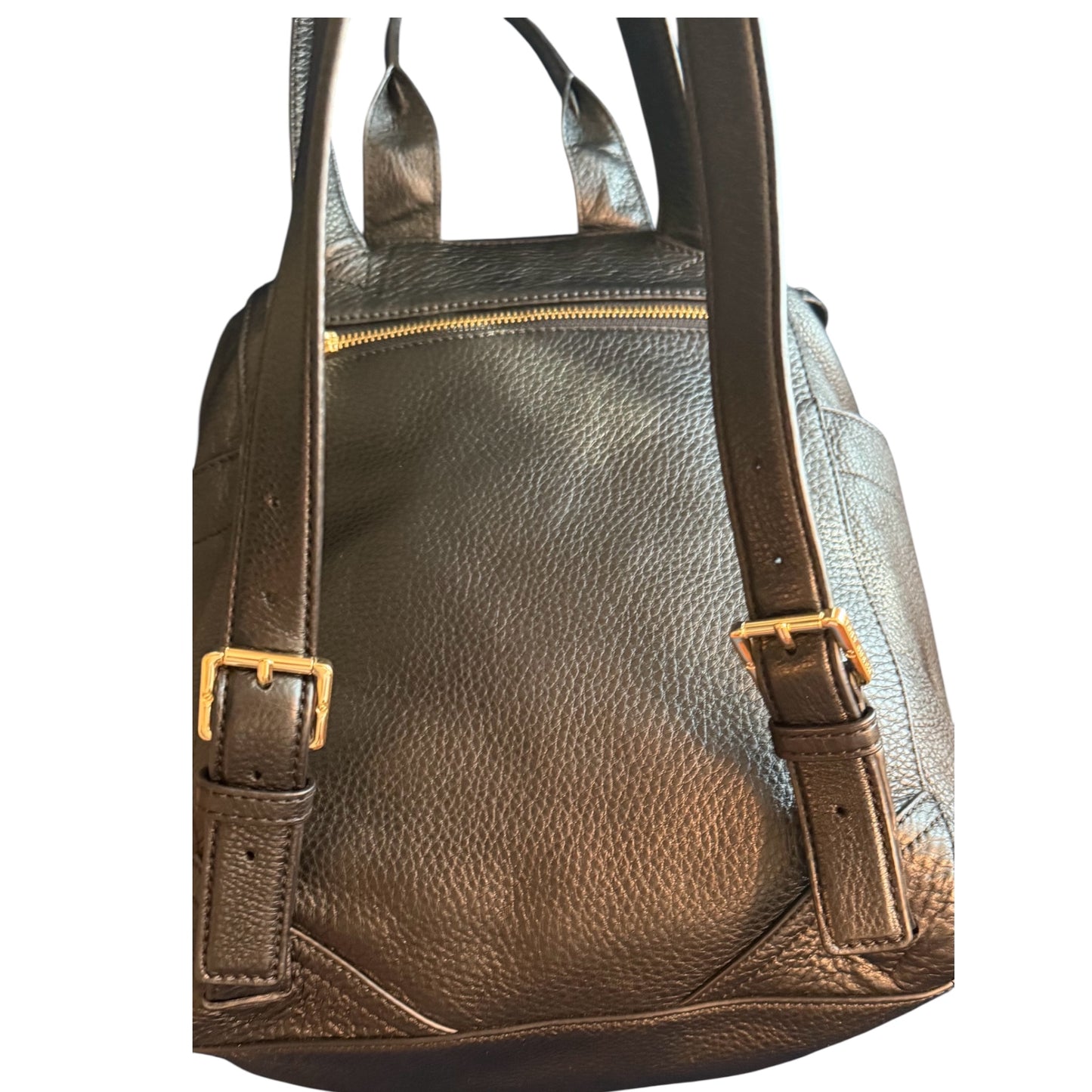 Tory Burch Large Black Pebbled Leather Drawstring Backpack - Gold Hardware