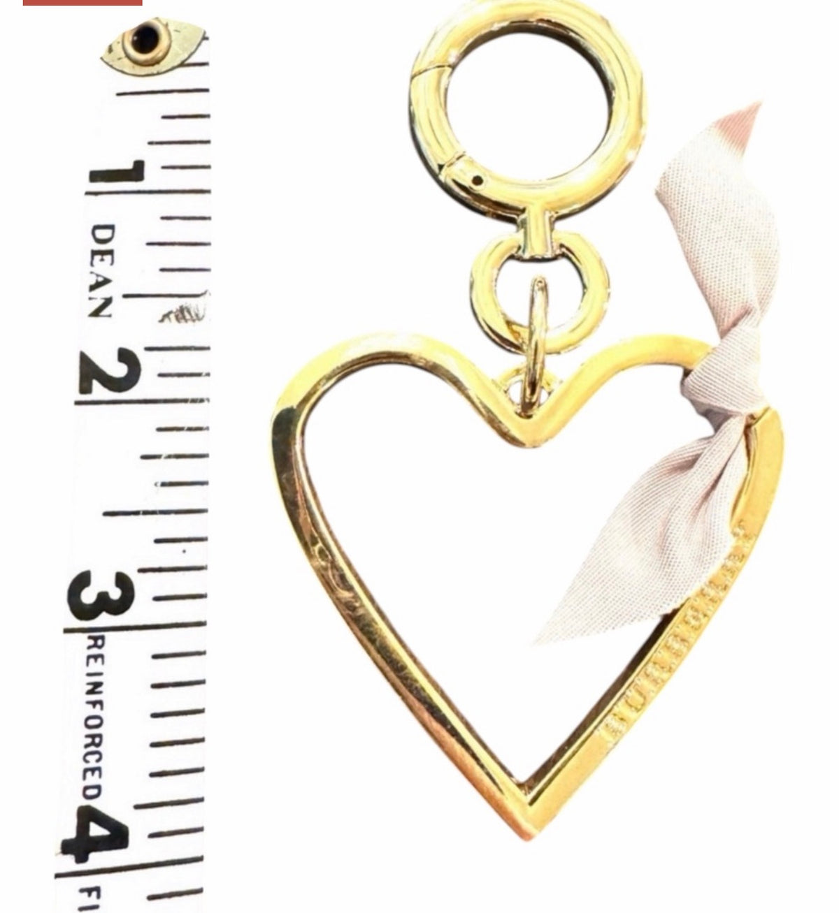 Gold Burberry Gold Heart Bag Charm with Pink Ribbon NIB