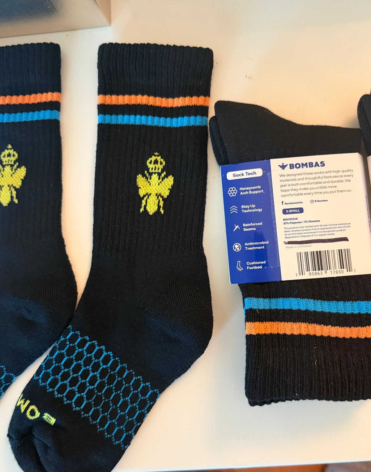 Bombas Crew Socks XS 3-Pair Pack – Black Cushioned Socks Women’s 4-6
