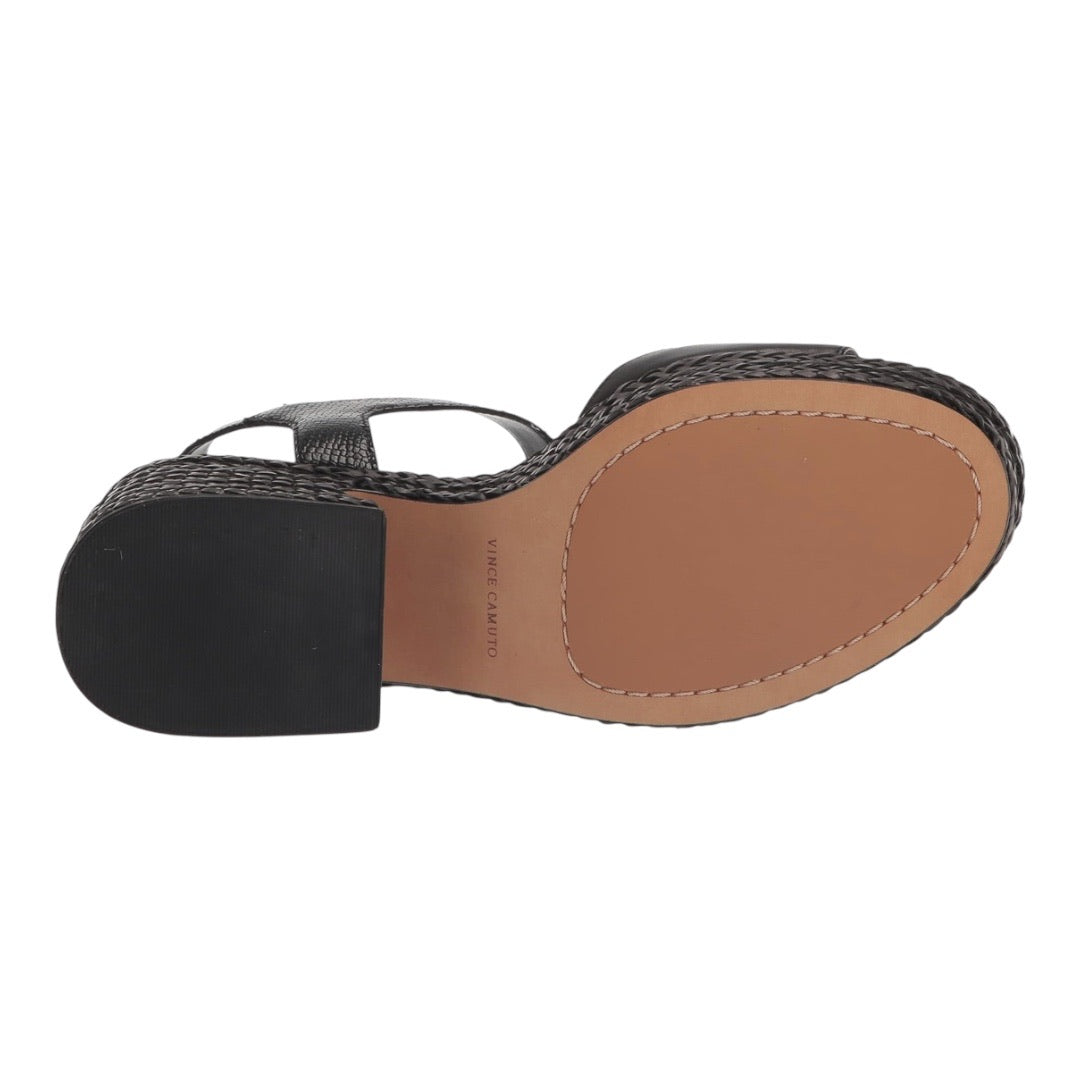 Vince Camuto Ranneli black block heel sandal  with woven bottoms