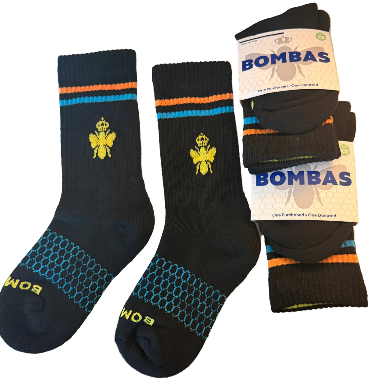 Bombas Crew Socks XS 3-Pair Pack – Black Cushioned Socks Women’s 4-6