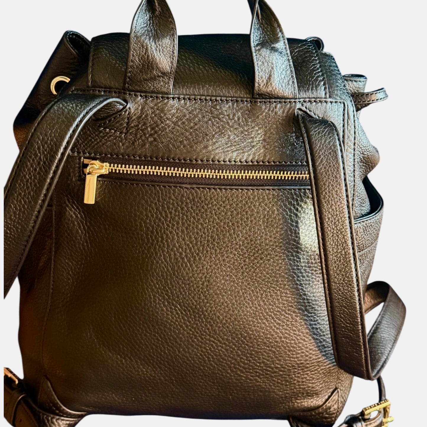 Tory Burch Large Black Pebbled Leather Drawstring Backpack - Gold Hardware