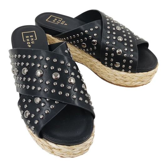 ShuShop platform espadrille slip on sandal with studded top