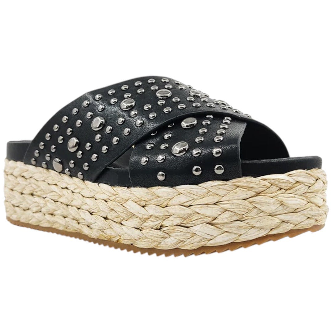 ShuShop platform espadrille slip on sandal with studded top