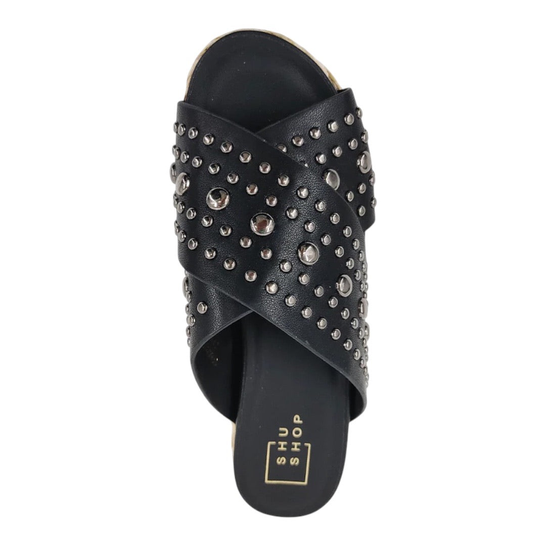 ShuShop platform espadrille slip on sandal with studded top