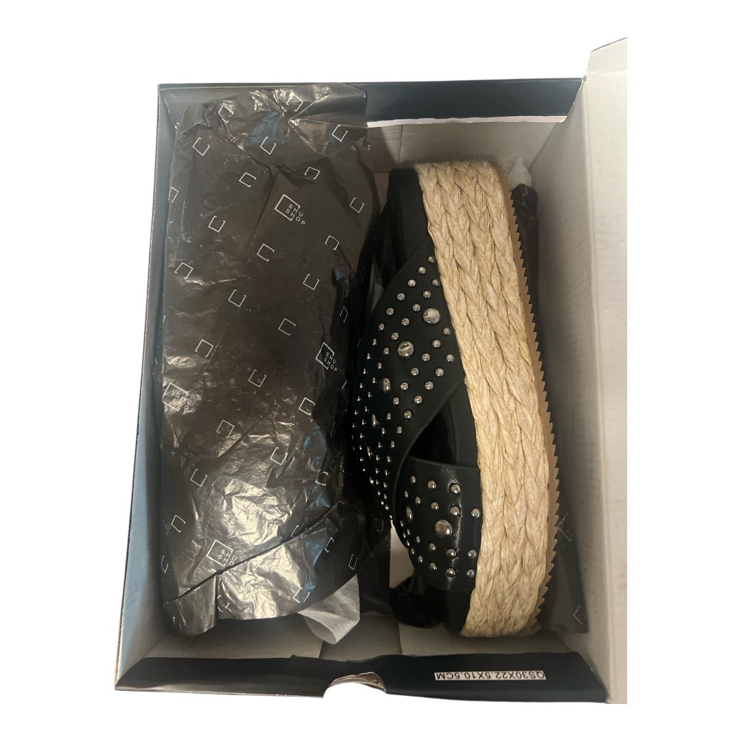 ShuShop platform espadrille slip on sandal with studded top