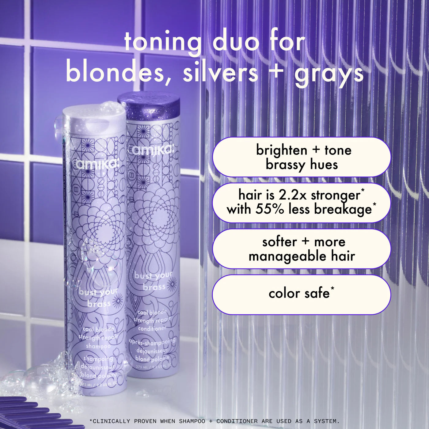 Amika Bust Your Brass Cool Blonde Strength Repair Shampoo (9.2 Oz)