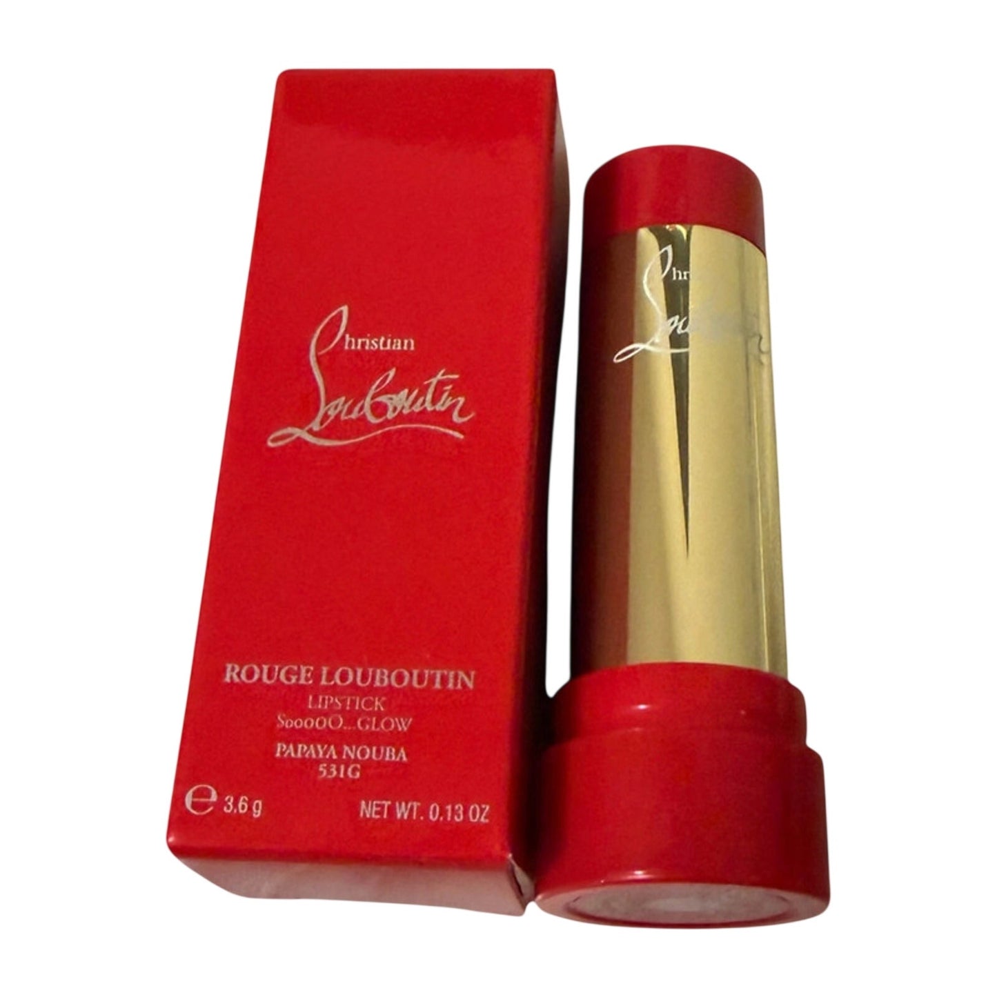 Christian Louboutin Red Refillable Lipstick Case + Papaya Nouba 531G