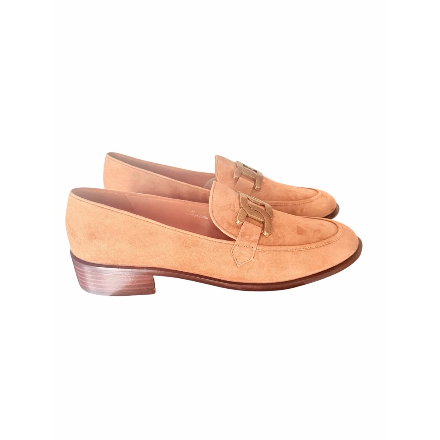 Linea Paolo Melise Camel Kid Suede Chain Loafers NIB Size 9.5