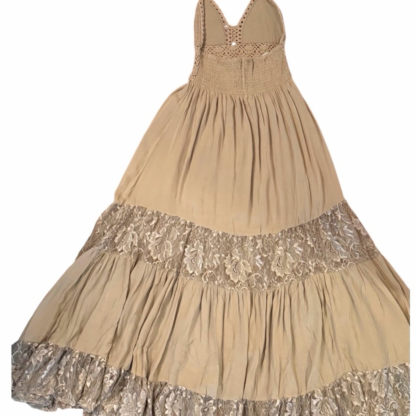 Tiare Hawaii Isabel Macrame Maxi Dress Crochet Halter Lace Boho Resort NWT S/M