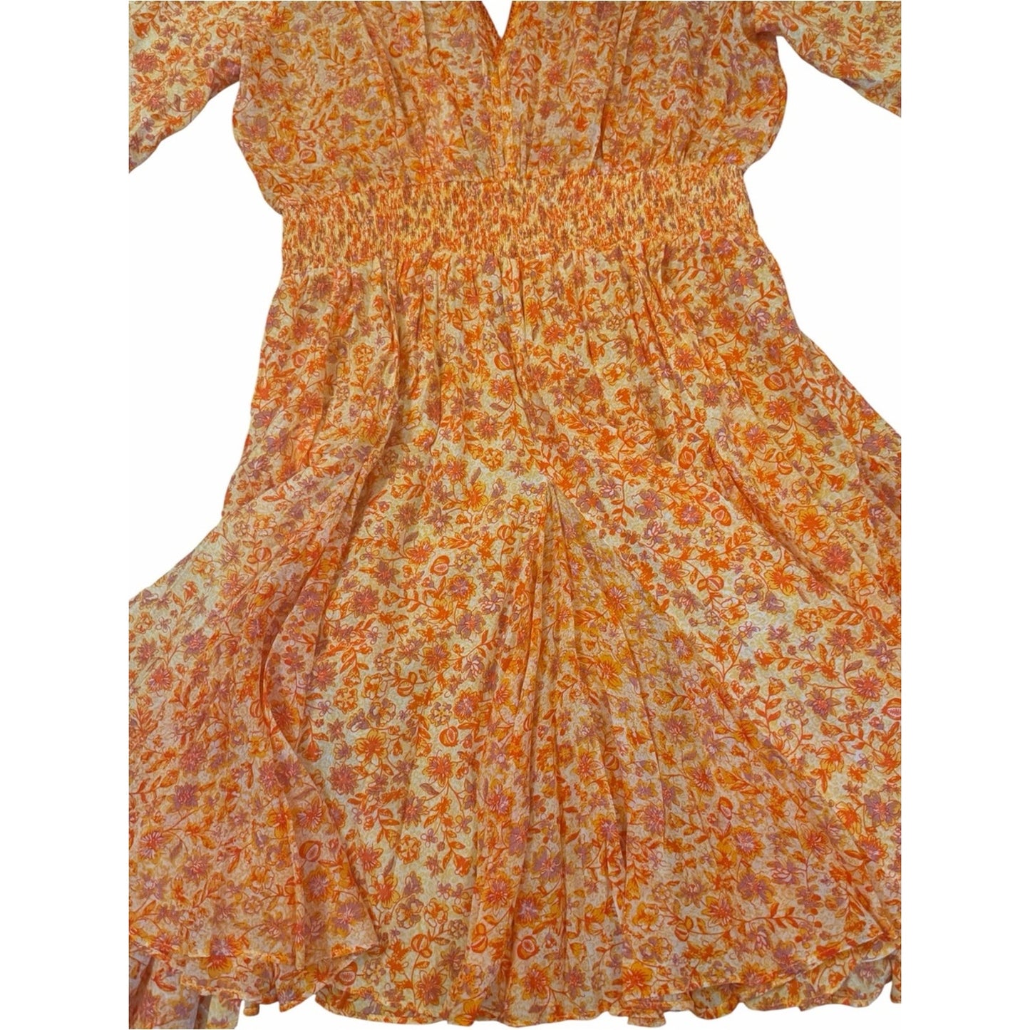 Poupette St Barth Annabelle V Orange Mayflower Floral Mini Dress M NWT