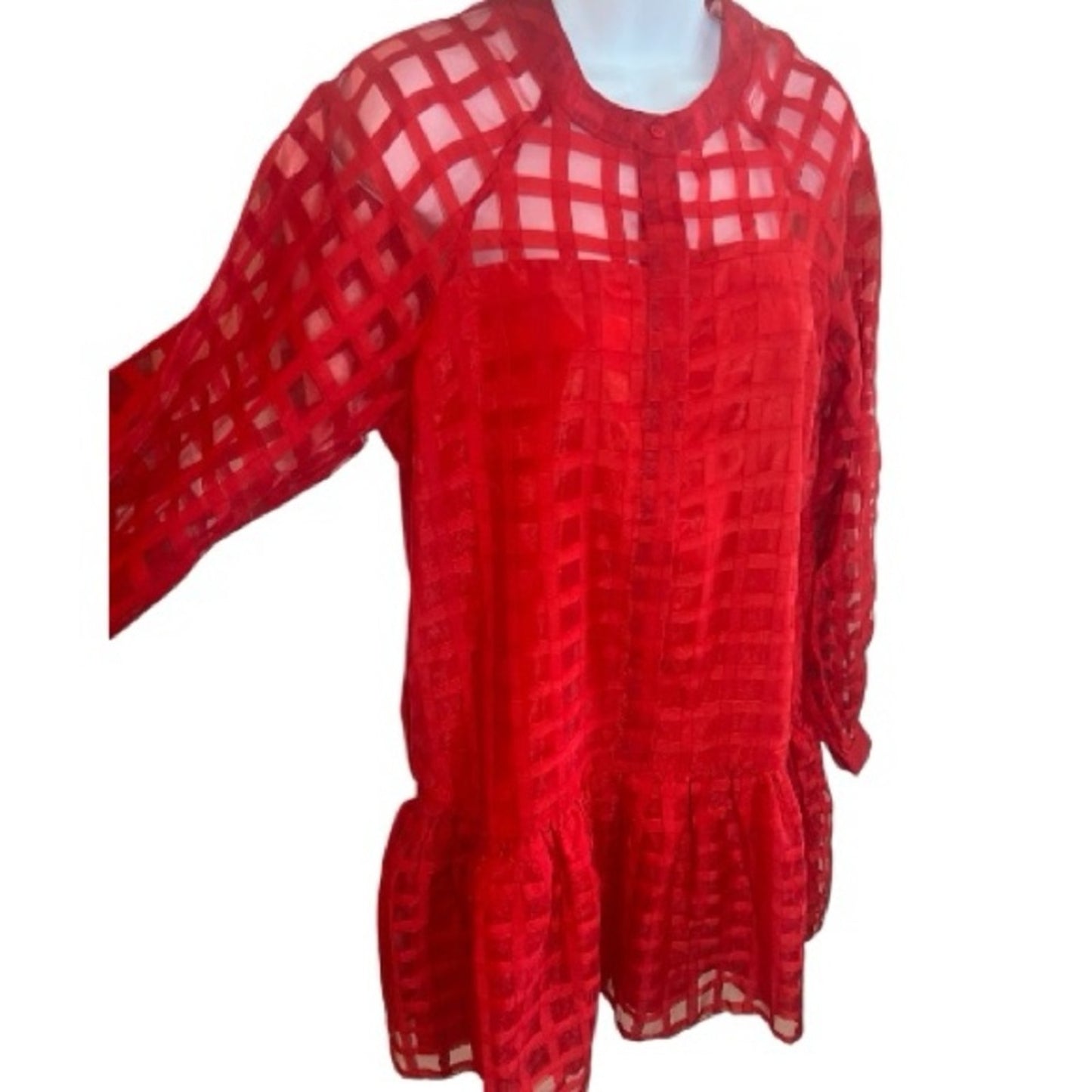 NWT Tuckernut Red Sheer Organza Checkered Mini Dress Women's Size M