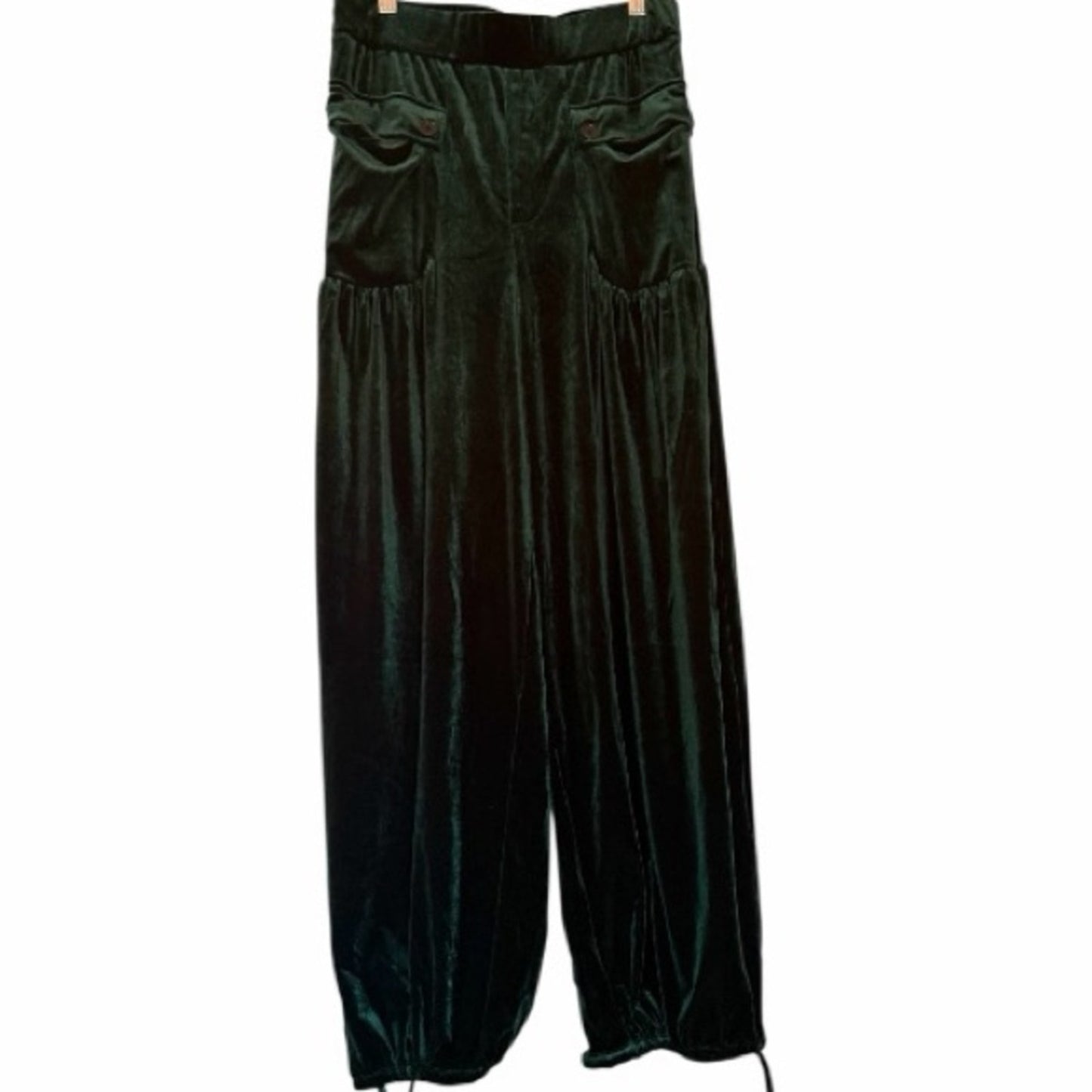 Halara Mid Rise Emerald Green Wide Leg Velvet Pants w/ Pockets NWT Size Med