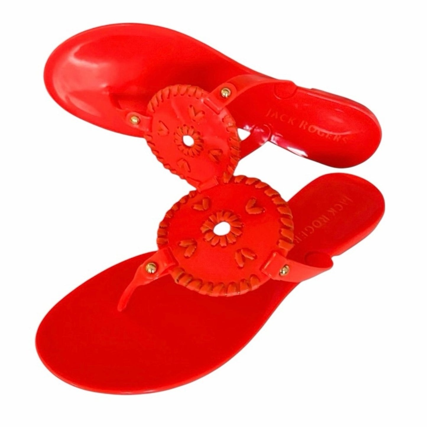 Jack Rogers Collins Jelly Sandals Coral PVC Medallion Flip Flops Size 10 NIB