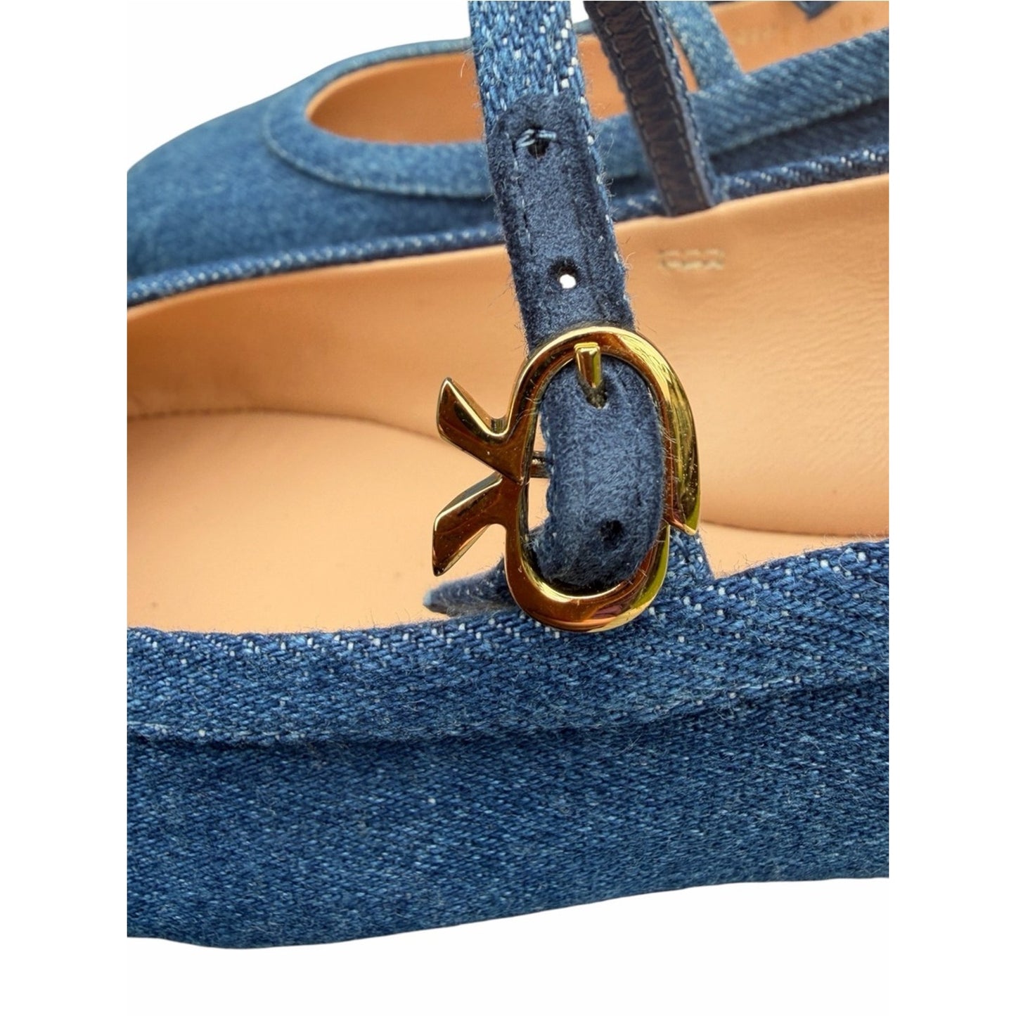Gianvito Rossi Carla Denim Mary Jane Ballet Flats Blue Denim Size EU 38 New With Box