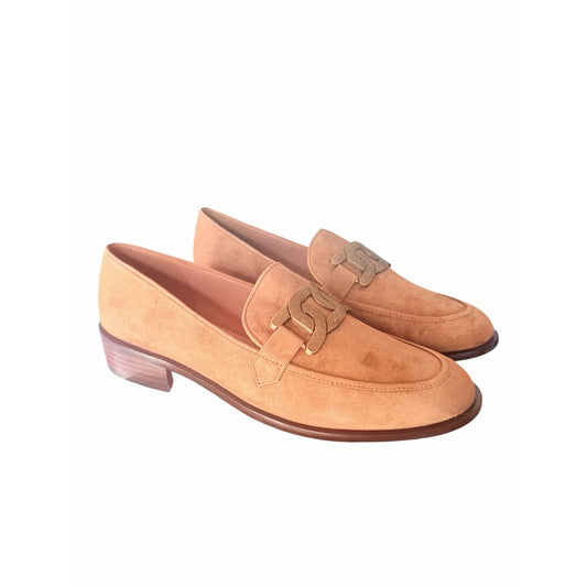 Linea Paolo Melise Camel Kid Suede Chain Loafers NIB Size 9.5