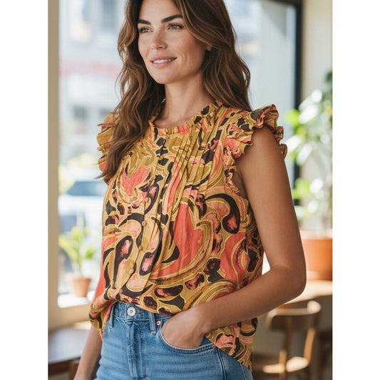 NWT Cleobella Maritza Blouse Osaria Print Organic Cotton Flutter Sleeve Top Med