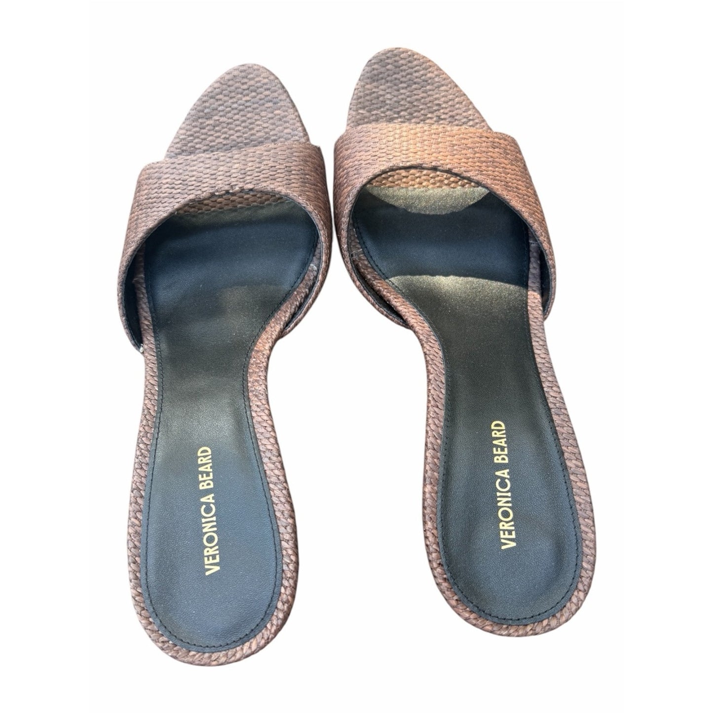 Veronica Beard Tia Espresso Woven Leather Mule Sandals Kitten Heel NIB Size 10
