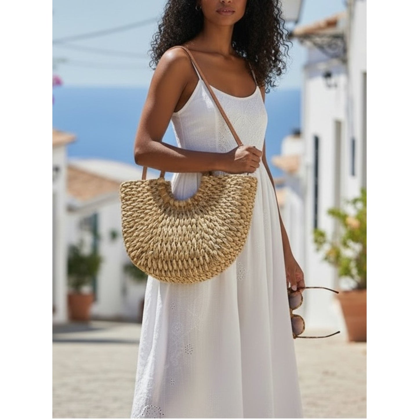 Straw Woven Tote Bag Top Handle + Crossbody Summer Beach Resort Bag NWT