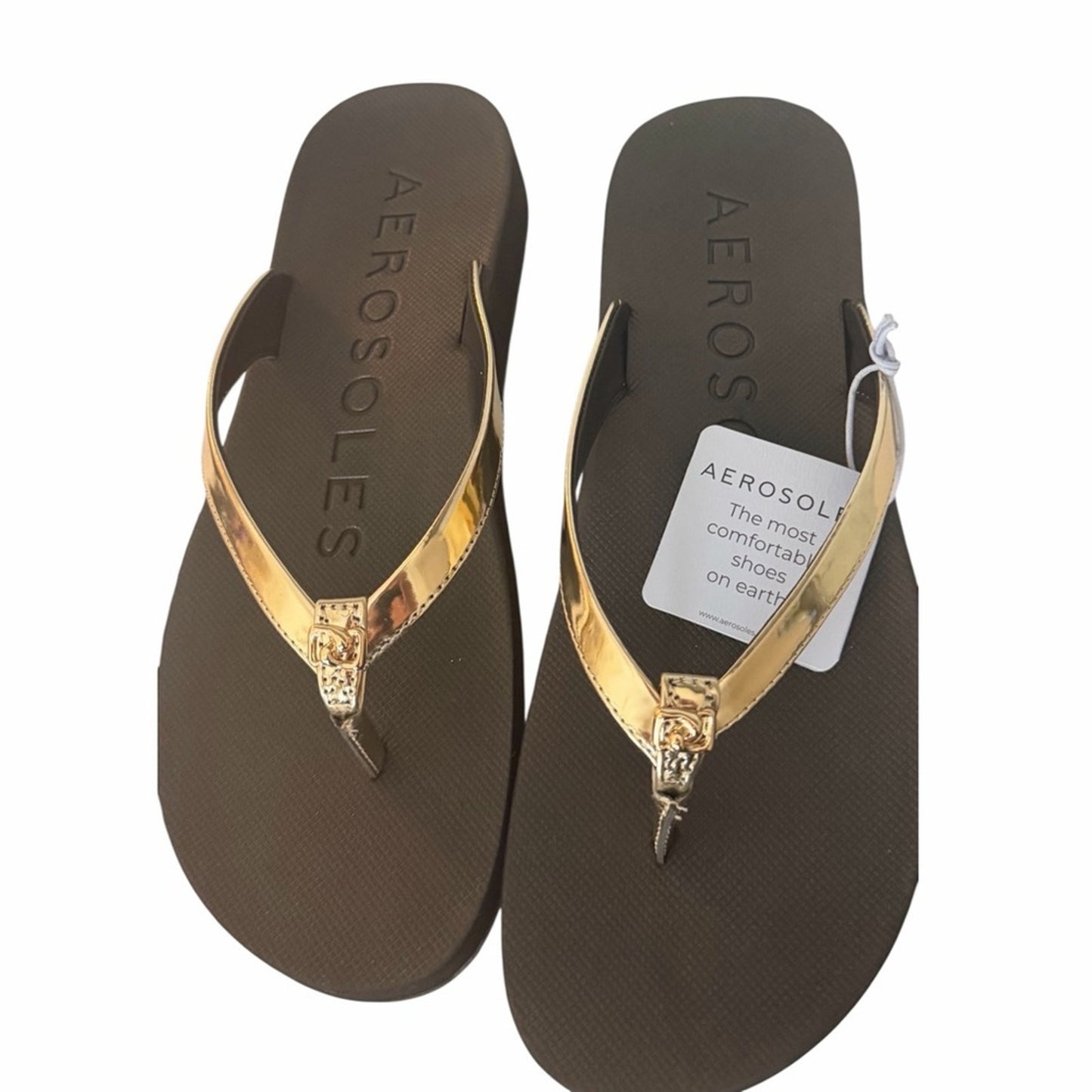 Aerosoles Jace Gold Mirror Flip Flop Sandals 9.5M Comfort Thong NWT