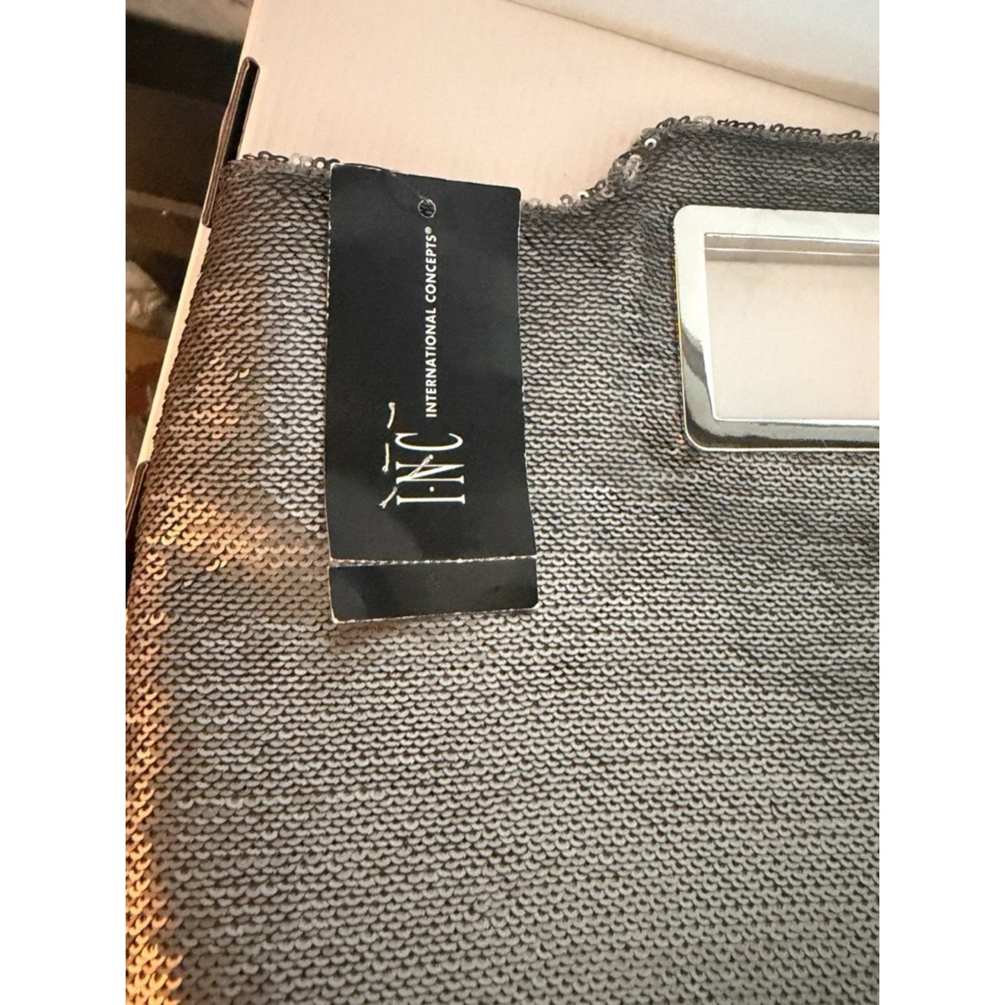 NWT INC Judith Dark Silver Sequin Clutch Crossbody Evening Wedding Bag