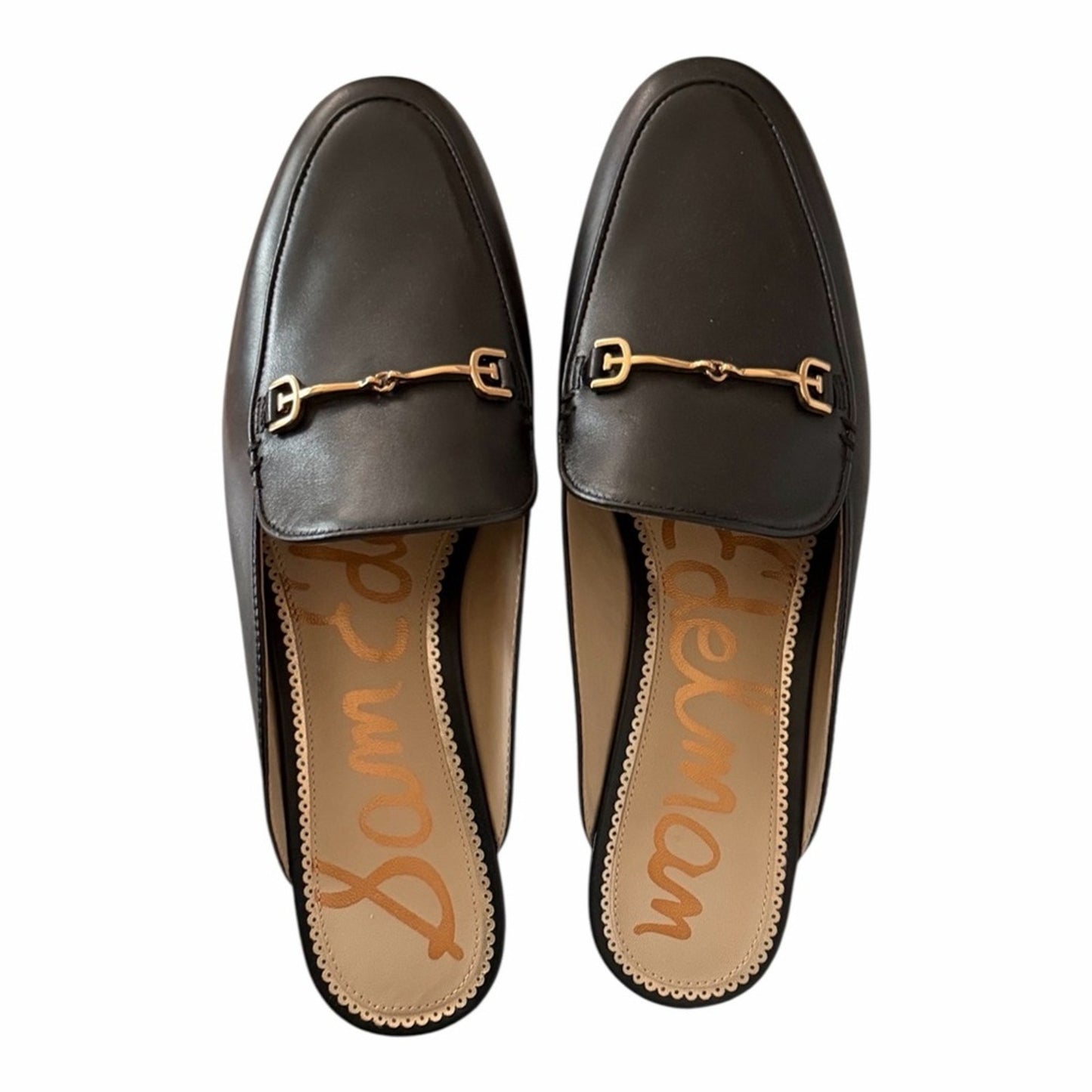 Sam Edelman Linnie Black Leather Bit Mule Loafers Gold Hardware 8.5 NWOT
