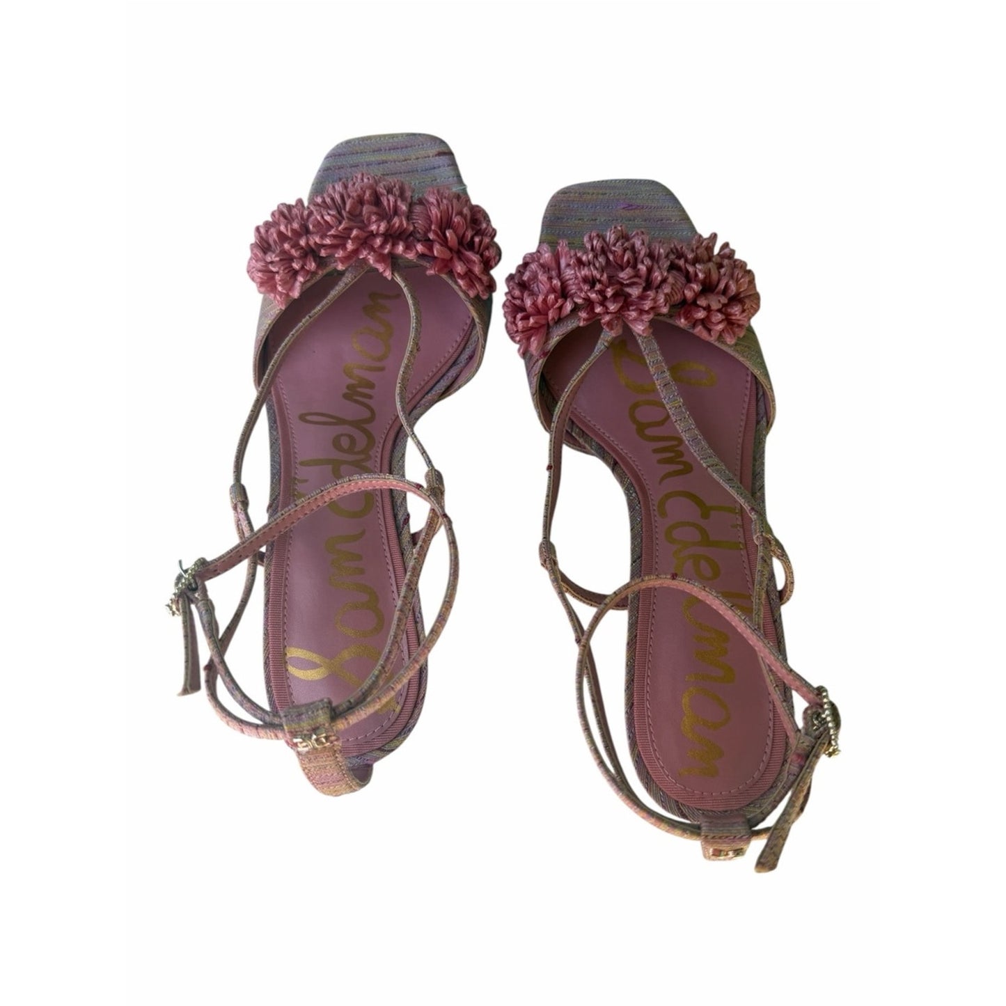 Sam Edelman Phoebe Pink Stripe Floral Heeled Sandals Size 7 New With Box