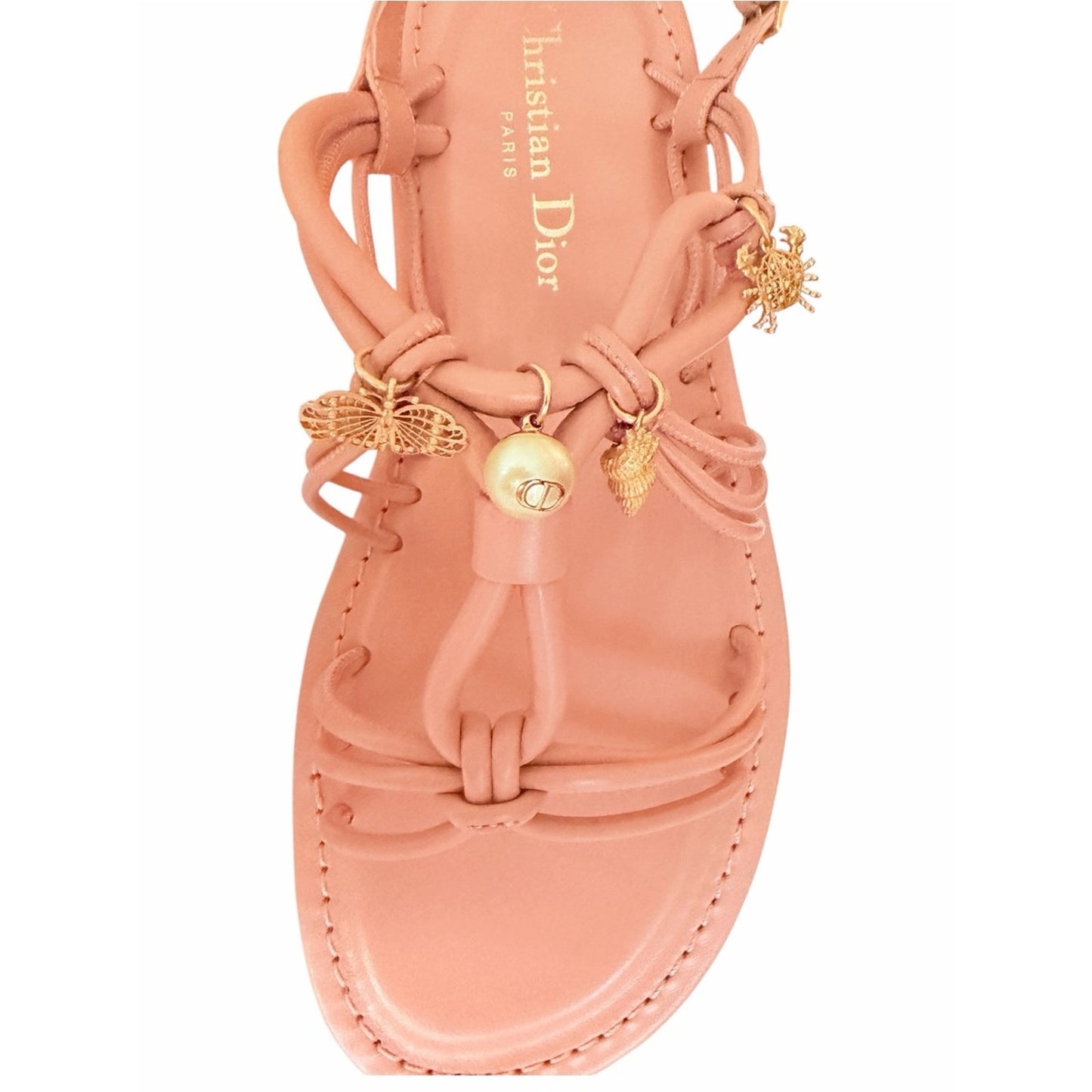 Christian Dior Lambskin Charm Sandals Dark Rose 35.5 NIB