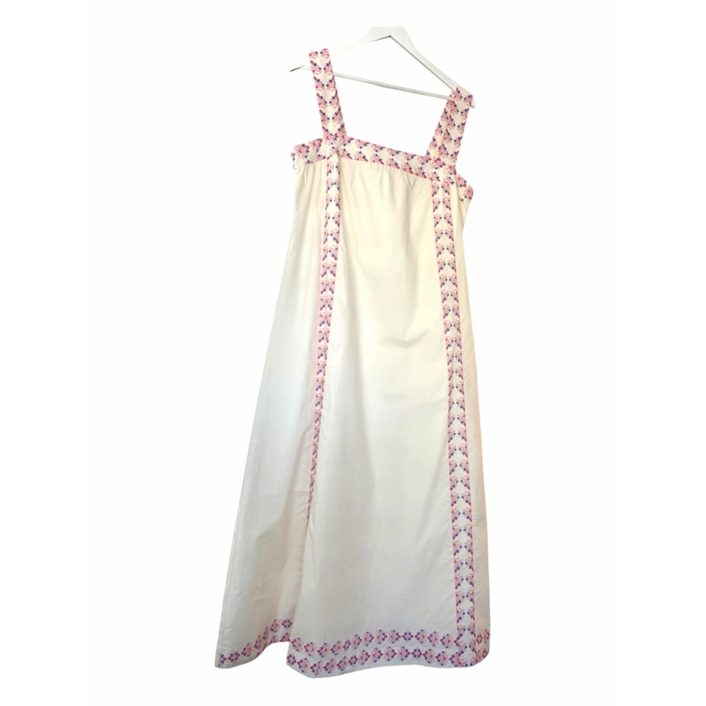 Hermoza Ava Maxi Dress L Ivory Floral Graceful Garlands Cotton 70s Sundress NWT