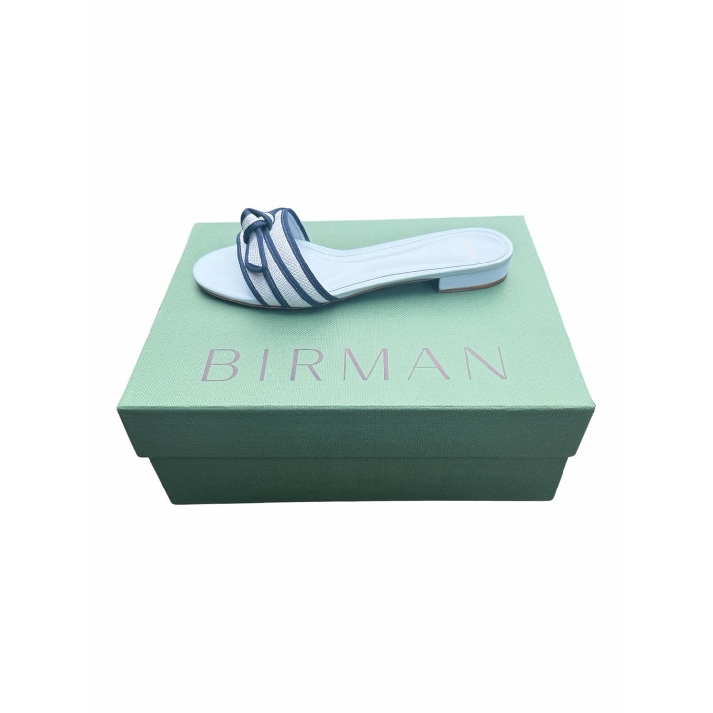 Alexandre Birman Grosgrain Raffia Flat Slides Serene Blue Oceana 38 New In Box