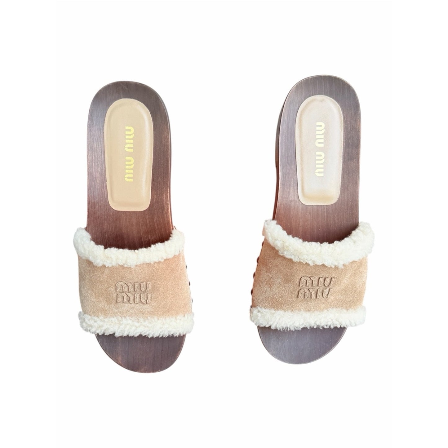 Miu Miu Suede Shearling Wooden Clog Slide Sandals Deserto 41 NIB