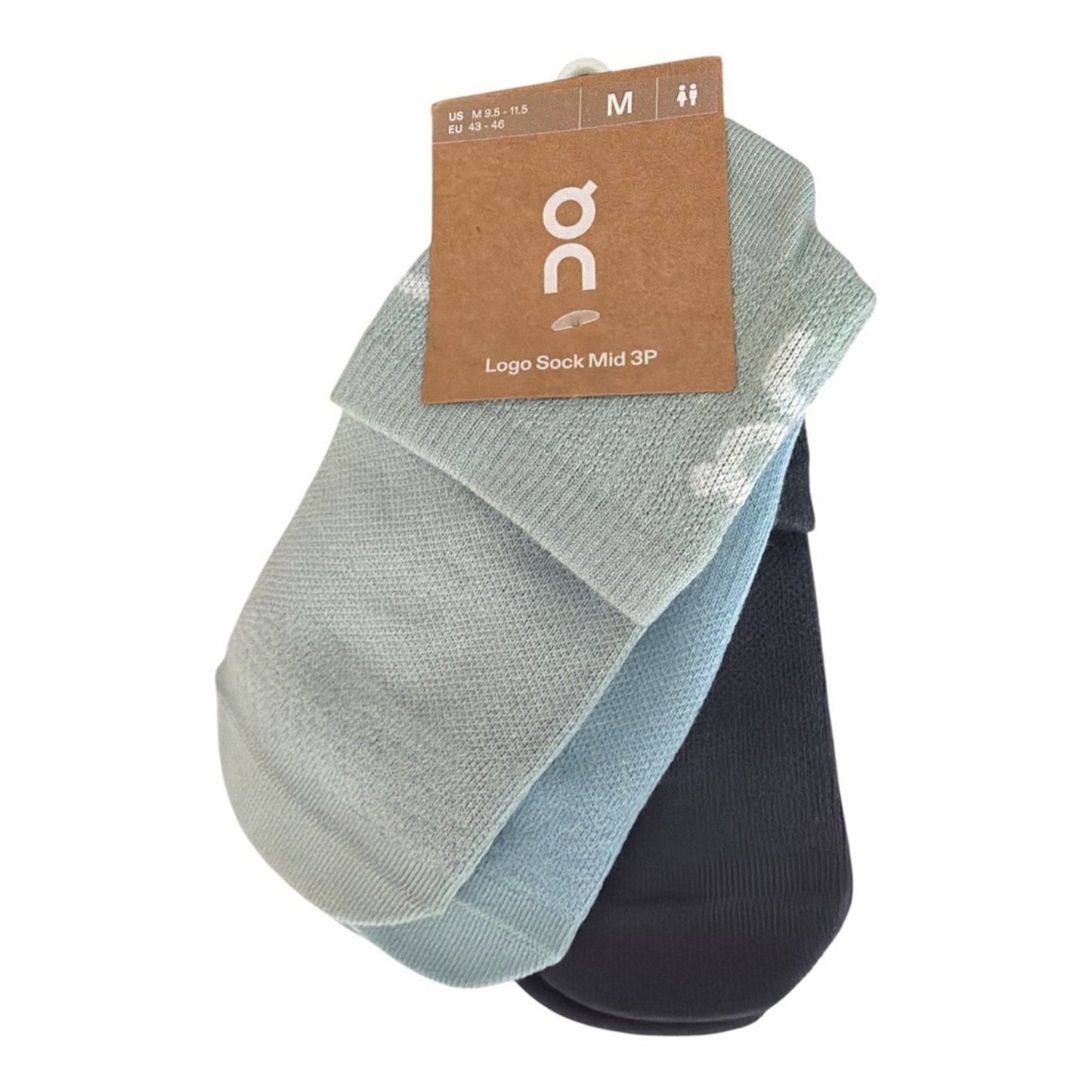 On Running Women’s Logo Sock Mid 3 Pack Sage - Aqua & Slate Size M 9–11.5 NWT