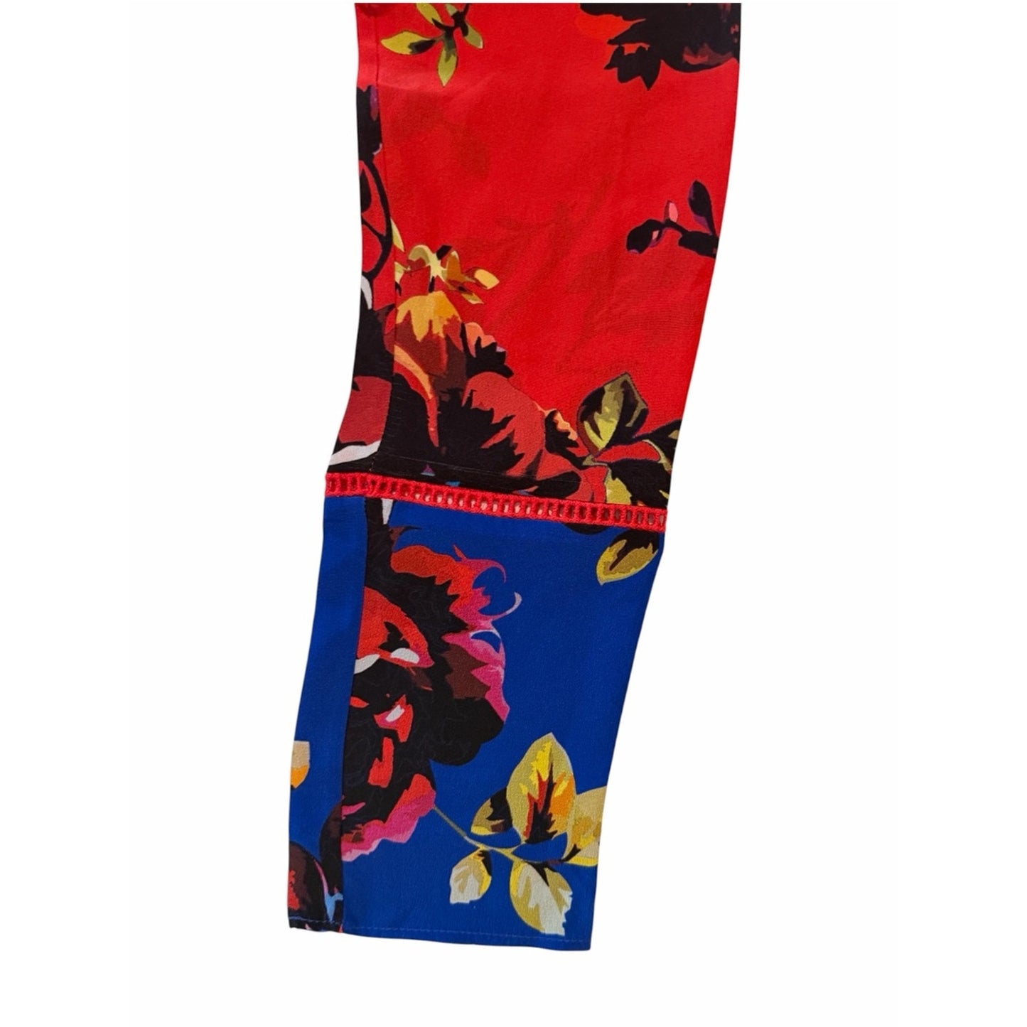 We Are Leone Silk Maxi Dress Duster Red Floral Peony Contrast NWT S/M Boho