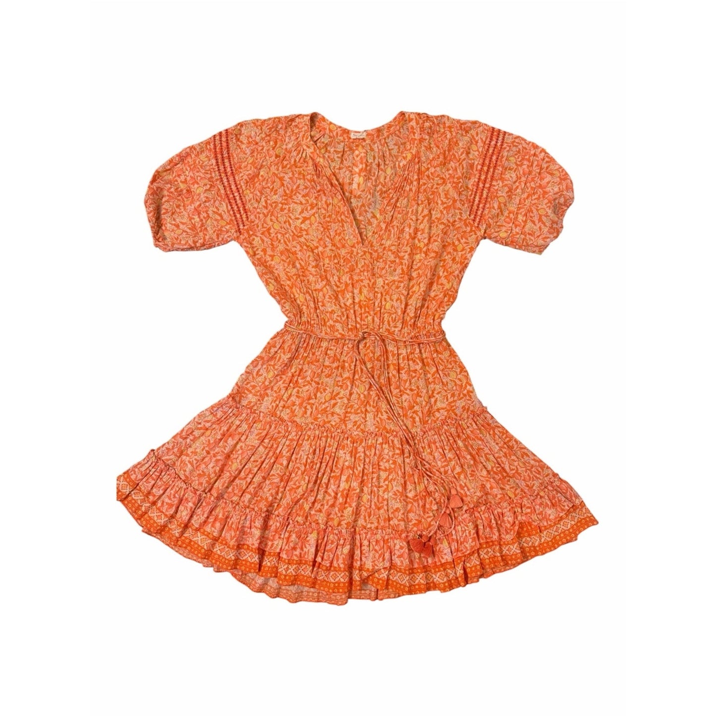 POUPETTE ST BARTH Bona V Mini Dress Orange Lemon Print NWT Size Medium