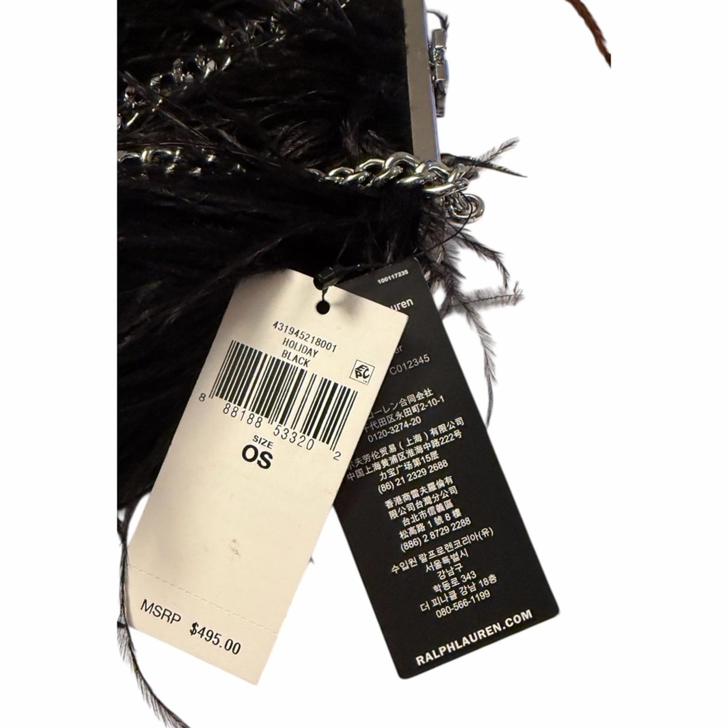 Lauren Ralph Lauren Hollie Feather Fringe Clutch Black LRL Bag NWT Glam Style