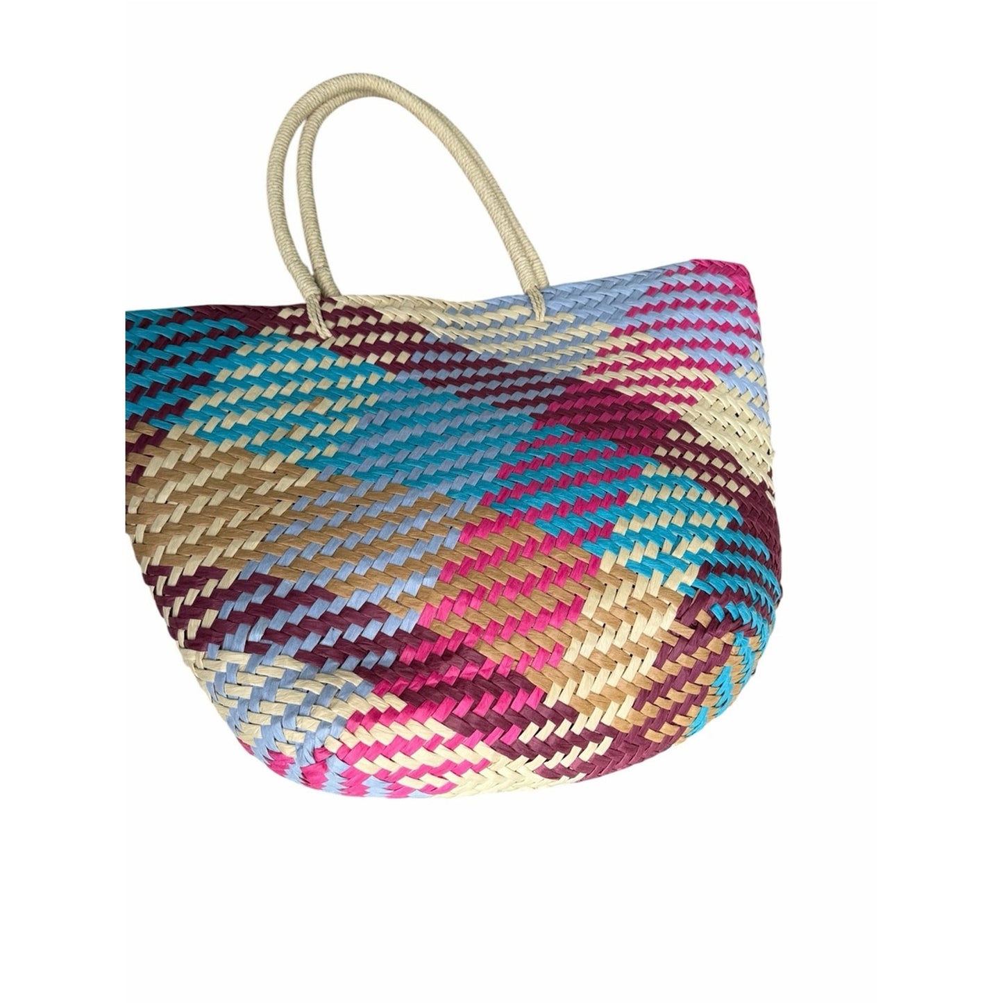 Aqua NWT Woven Paper Straw Tote Beach Resort Vacation Coastal Chic