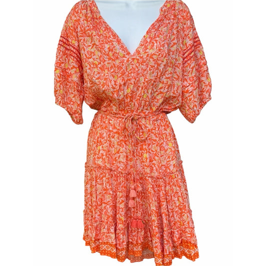 POUPETTE ST BARTH Bona V Mini Dress Orange Lemon Print NWT Size Medium