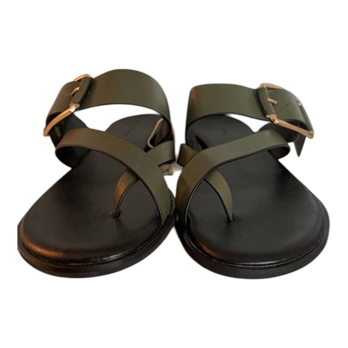 Sanctuary SA-Spring Leather Sandals Mossy Green Buckle Slide 8.5 NIB
