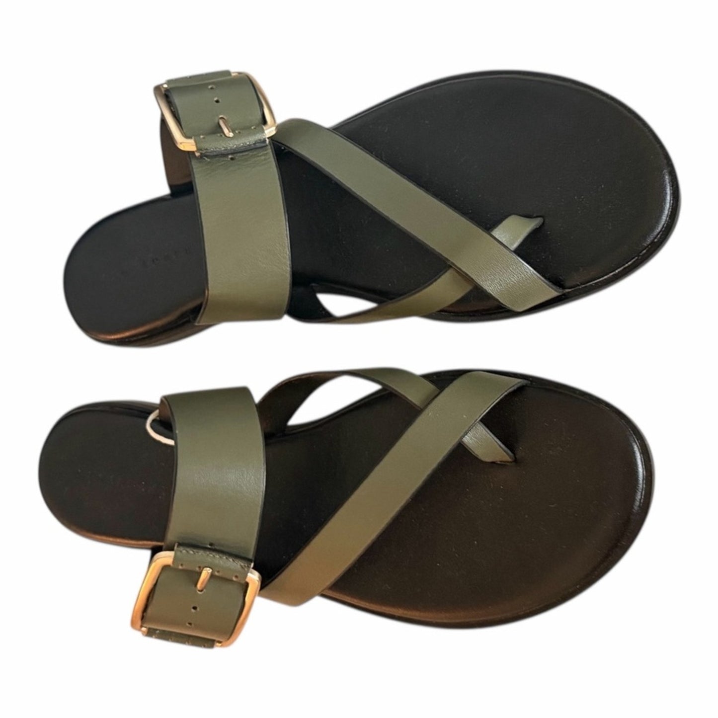 Sanctuary SA-Spring Leather Sandals Mossy Green Buckle Slide 8.5 NIB