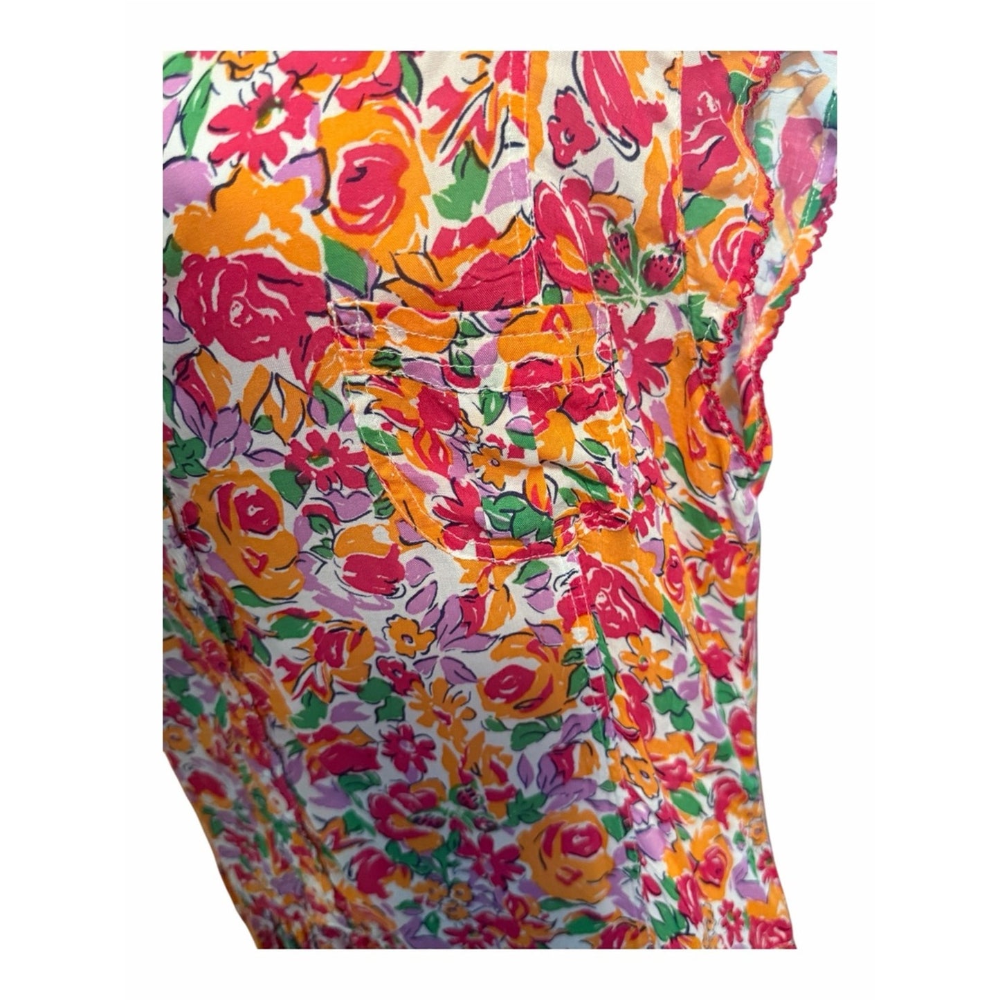 Poupette St. Barth Amora Mini Dress Orange Rose Floral NWT Large Button Front