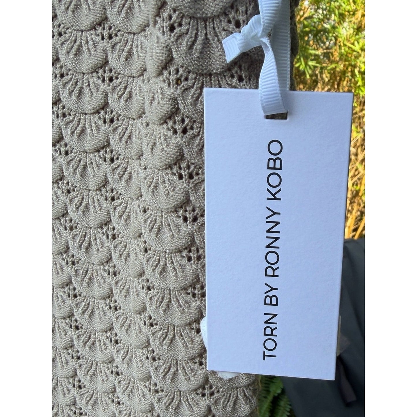 Torn by Ronny Kobo Sand & Cocoa Fringe Knit Dress Medium NWT Coastal Luxury