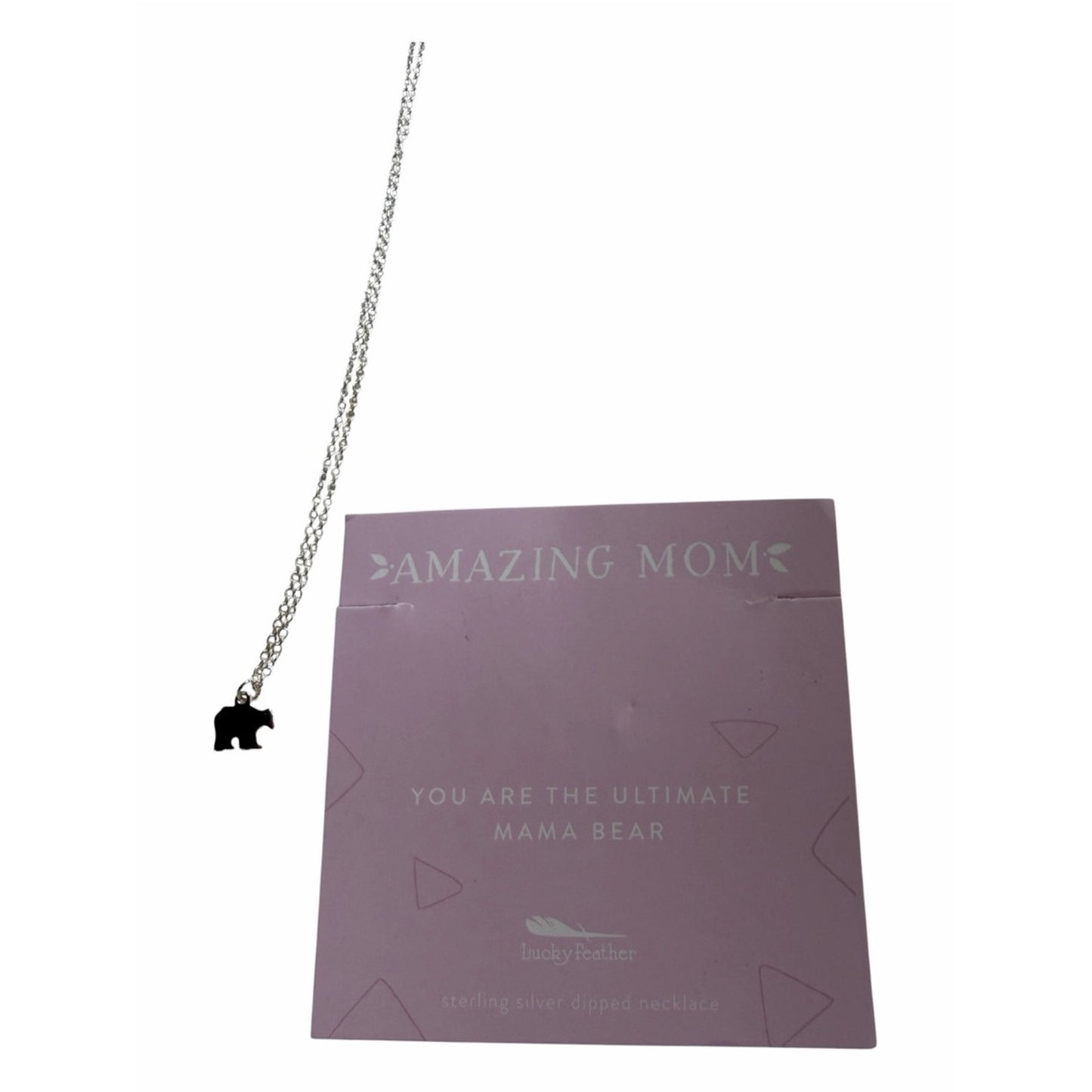 Lucky Feather Amazing Mom Mama Bear Sterling Silver Dipped Necklace NWT Gift