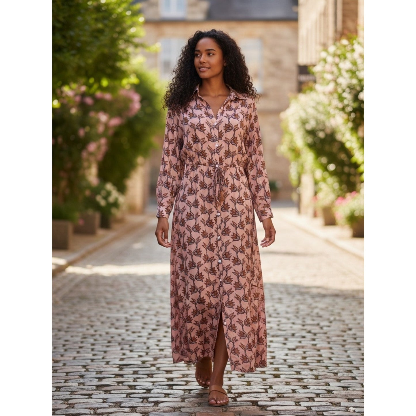 OMIKA Handmade Floral Button Front Maxi Dress Boho Anthropologie Style Small