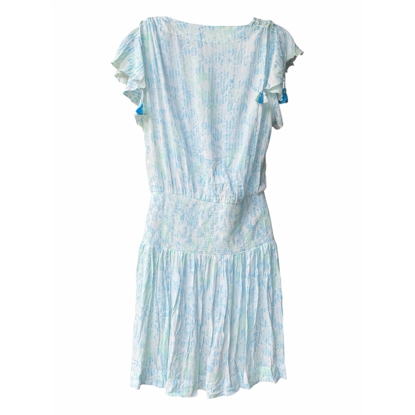 Poupette St Barth Rachel Smocked Mini Dress Sky Blue Breeze Blue Resort NWT L